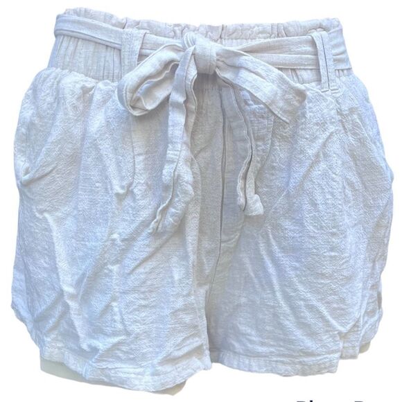NASTY GAL PAPERBAG TIE WAIST LINEN SHORTS BEIGE SIZE SMALL - Picture 1 of 8
